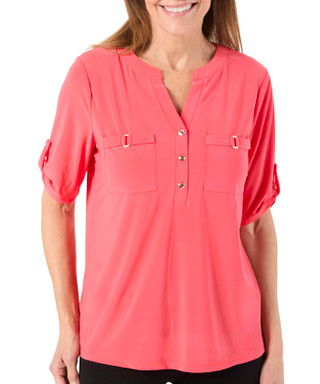 Thumbnail 1: PerSeption Concept Women's Short Sleeve Mandarin Neck Top 