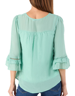 Thumbnail 2: FIGUEROA & FLOWER Women's Petite 3/4 Sleeve Yoke Lace Top 