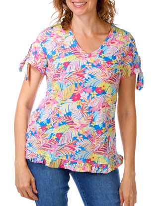 Thumbnail 1: Stella Parker Women's Tropical Floral V-Neck Top 