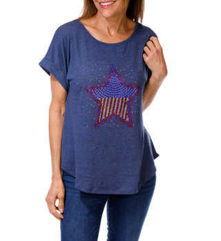 Thumbnail 1: AMANA Women's Petite Studded Americana Star Top  