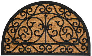 Thumbnail 1: Fiddle + Fern Scroll Half Moon Rubber Coir Doormat 
