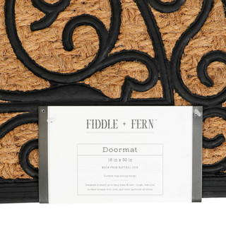 Thumbnail 2: Fiddle + Fern Scroll Half Moon Rubber Coir Doormat 