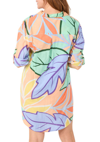 Thumbnail 2: TRU DESTINATIONS Women's Leaf Print Button Down Tunic Cover Up  