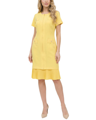 Thumbnail 1: NY COLLECTION Women's Solid Pleat Hem Short Sleeve Dress 