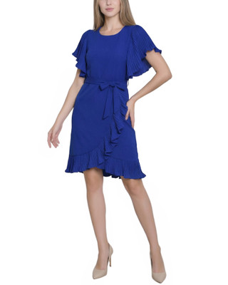 Thumbnail 1: NY COLLECTION Women's Solid Belted Flutter Sleeve Wrap Dress 