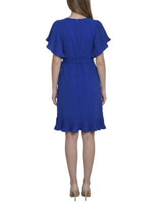 Thumbnail 3: NY COLLECTION Women's Solid Belted Flutter Sleeve Wrap Dress 