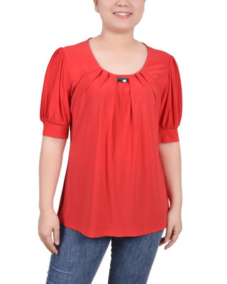 Thumbnail 1: NY COLLECTION NY Collection Womens Short Sleeve Balloon Sleeve Top 