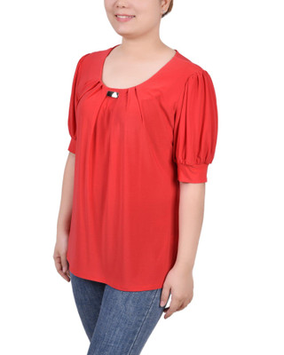 Thumbnail 3: NY COLLECTION NY Collection Womens Short Sleeve Balloon Sleeve Top 