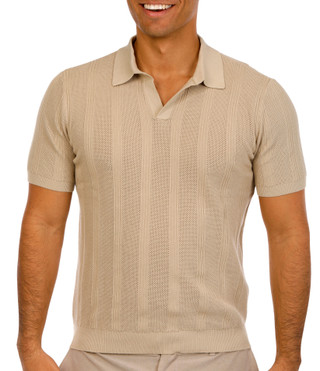 Thumbnail 1: Perry Ellis Perry Ellis Mens Short Sleeve Mesh Stripe Knit Polo 