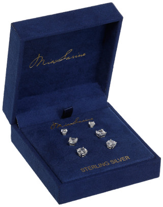 Thumbnail 1: NES GROUP Sterling Silver 3 Pc Round Square CZ Stud Set 
