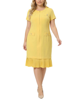 Thumbnail 1: NY COLLECTION Plus Solid Pleat Hem Short Sleeve Dress 