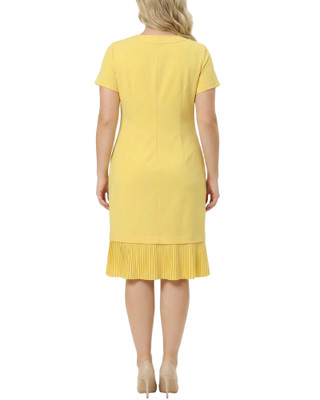 Thumbnail 4: NY COLLECTION Plus Solid Pleat Hem Short Sleeve Dress 