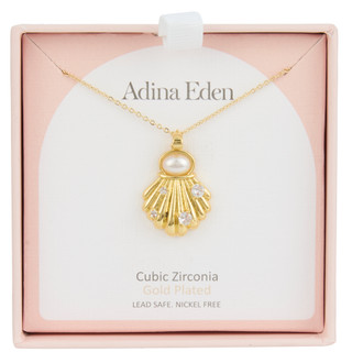 Thumbnail 1: ADINA EDEN Gold Plated Boxed CZ Shell Pendant Necklace 