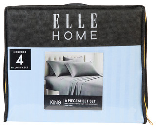 Thumbnail 1: ELLE HOME King Size 6 Pc Dobby Stripe Bed Sheet Set 