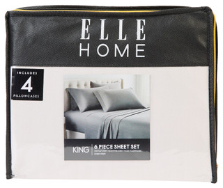 Thumbnail 1: ELLE HOME King Size 6 Pc Dobby Stripe Bed Sheet Set 