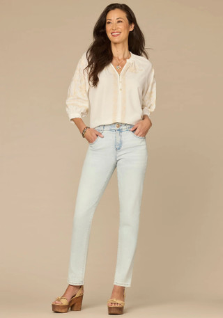 Thumbnail 4: Democracy Petite 3Q Ruffle Neck Floral Placket Woven Top 