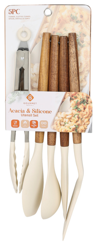 Thumbnail 1: GOURMET HOME PRODUCTS 5 Pc Acacia Silicone Utensil Set 