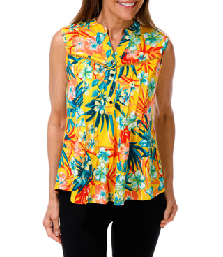 Thumbnail 1: Cocomo Women's Petite Sleeveless Flora Print Top  