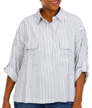 Thumbnail 1: MAX STUDIO Plus 3/4 Sleeve Two Pocket Strip Shirt  