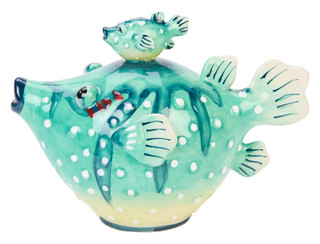 Thumbnail 1: BLUE SKY 9 In Ceramic Puffer Fish Decor 