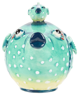 Thumbnail 2: BLUE SKY 9 In Ceramic Puffer Fish Decor 