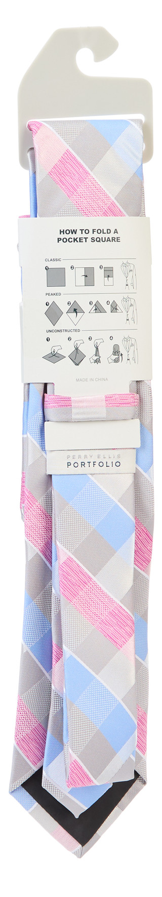 Thumbnail 2: Perry Ellis Men's Oxford Plaid Necktie & Pocket Square Set 