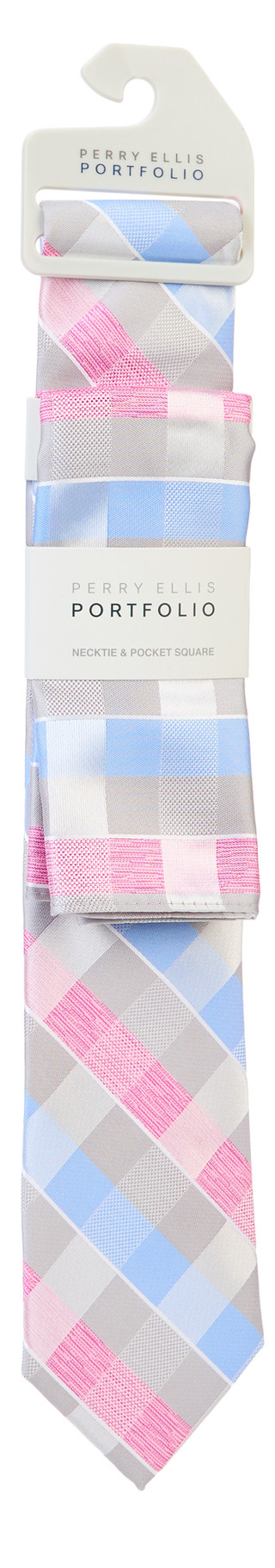 Thumbnail 1: Perry Ellis Men's Oxford Plaid Necktie & Pocket Square Set 