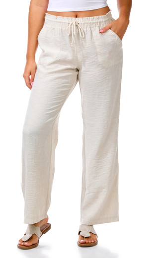 Thumbnail 1: CISONO Juniors Rope Waist Tie Linen Pants 