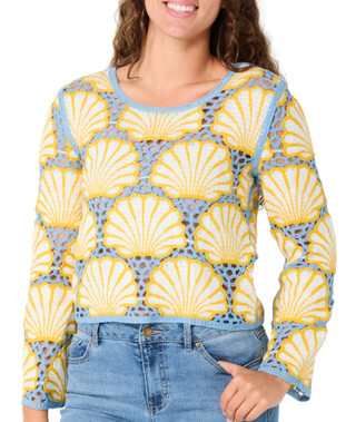 Thumbnail 1: REBELLION Juniors Long Sleeve Seashell Crochet Top 