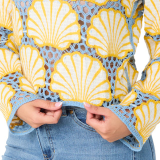 Thumbnail 3: REBELLION Juniors Long Sleeve Seashell Crochet Top 