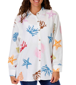 Thumbnail 1: OCEAN DRIVE Juniors Long Sleeve Button Down Top 