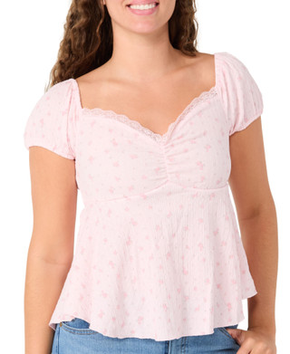 Thumbnail 1: Pink Rose Juniors Short Sleeve Babydoll Top 