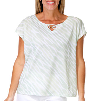 Thumbnail 1: Hearts of Palm Women's Short Sleeve Dolman Keyhole Top 