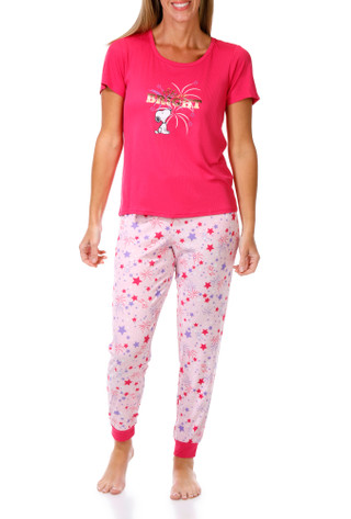 Thumbnail 1: Peanuts Women's 2 Pc Ribbed Snoopy Pajama Pants Set 