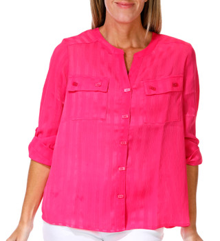 Thumbnail 1: Erin London Petite 3/4 Sleeve Crinkle Button Front Top 