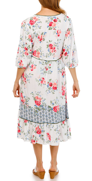 Thumbnail 2: FIGUEROA & FLOWER Women's Short Sleeve Midi Peasant Dress 