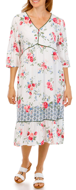Thumbnail 1: FIGUEROA & FLOWER Women's Short Sleeve Midi Peasant Dress 