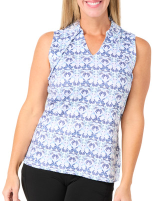 Thumbnail 1: Lillie Green Lillie Green Women's Sleeveless Ruffle Print Polo Top 