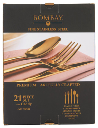 Thumbnail 2: Bombay 21 Pc Matte Gold Flatware Set with Caddy 
