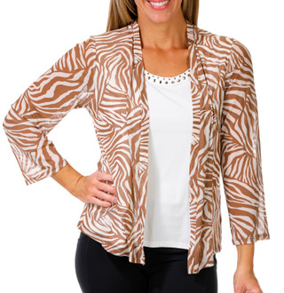 Thumbnail 1: HARPER 241 Petite 3/4 Sleeve Zebra Sheer Layered Cami Top 