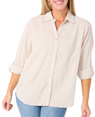 Thumbnail 1: Chenault Women's 3/4 Sleeve Striped Button Down Top 