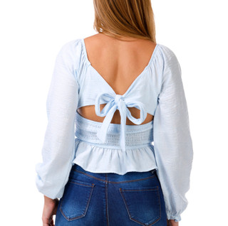 Thumbnail 2: No Comment Juniors Linen Smocked Peasant Top 