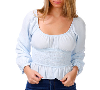 Thumbnail 1: No Comment Juniors Linen Smocked Peasant Top 