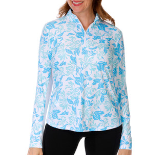 Thumbnail 1: PGA Women's Long Sleeve Floral Quarter Zip Top 