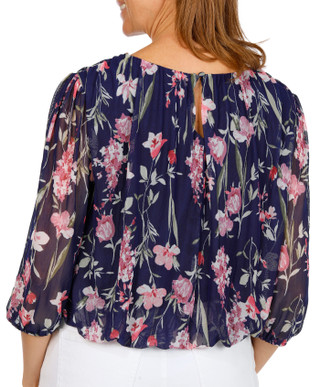 Thumbnail 2: Cocomo Women's 3/4 Sleeve Floral Mesh Bubble Hem Top 