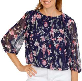 Thumbnail 1: Cocomo Women's 3/4 Sleeve Floral Mesh Bubble Hem Top 
