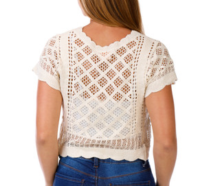Thumbnail 2: GOOD LUCK GEM Juniors Short Sleeve Button Down Geometric Crochet Top 