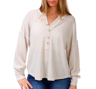 Thumbnail 1: Blu Pepper Juniors Long Sleeve Button V-Neck Top 