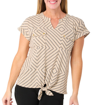 Thumbnail 1: ADRIENNE VITTADINI Women's Short Sleeve Crepe Tie Front Top 
