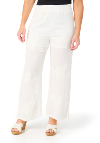 Thumbnail 1: FORGOTTEN GRACE Women's Tonal Embroidered Flowy Pants  
